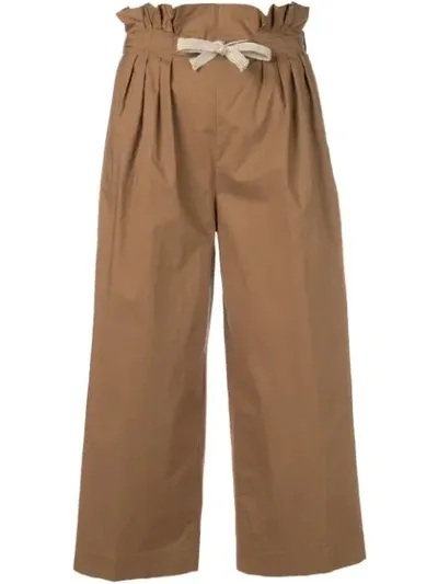 Dondup Cropped Paperbag Trousers In Brown