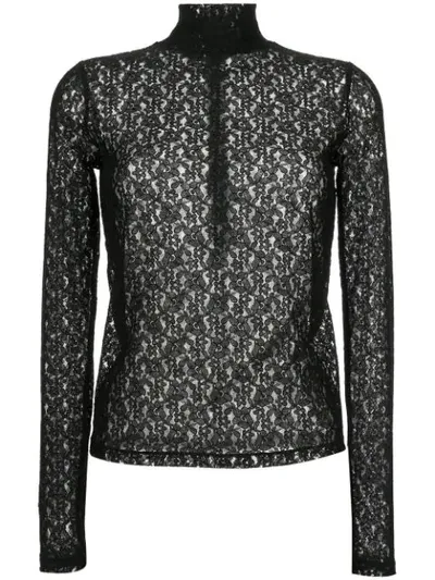 Ck Calvin Klein Longsleeved Lace Top In Black