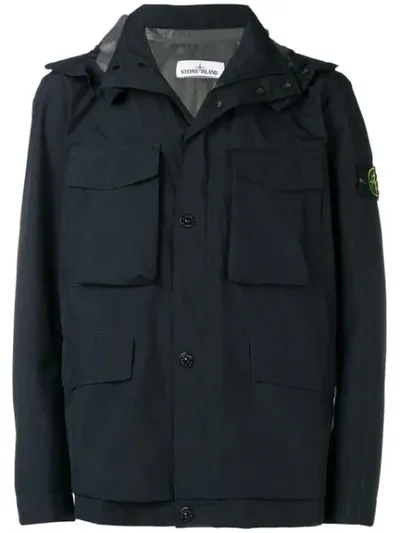 Stone Island Hooded Jacket In Blue