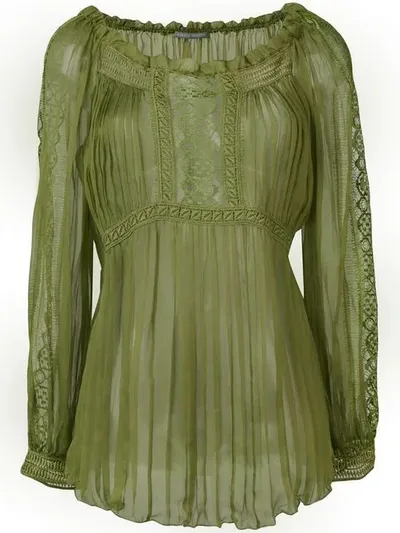 Alberta Ferretti Sheer Pleated Blouse In Green