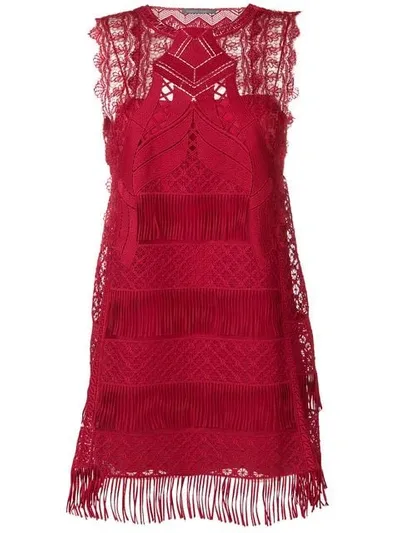 Alberta Ferretti Fringed Hem Mini Dress In Red