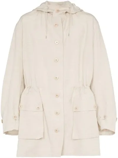 Jacquemus Oversized Hooded Linen Blend Parka In Neutrals