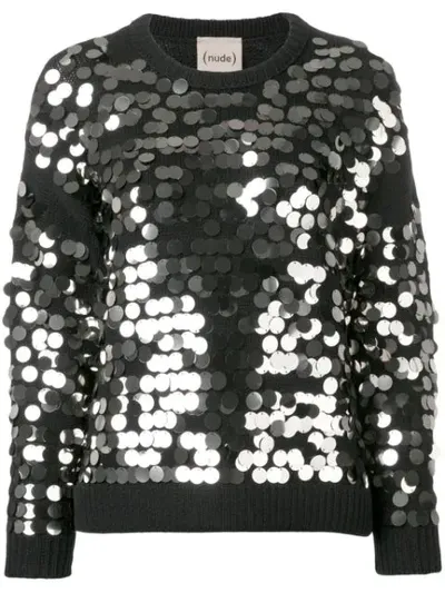 Nude Sequin Embroidered Sweater In Black