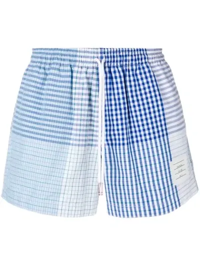 Thom Browne Fun-mix Check Cotton Rugby Short In Blue