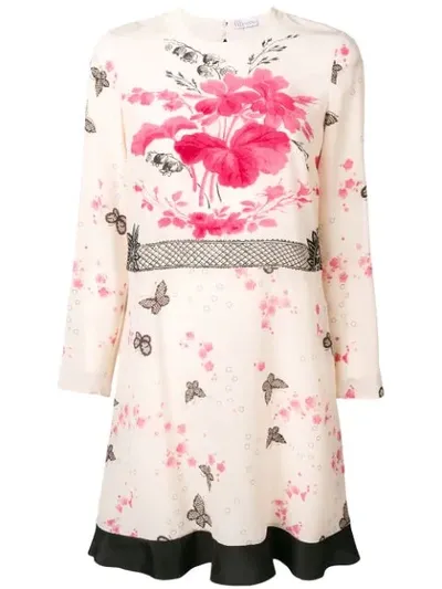 Red Valentino Butterfly Print Shift Dress In Neutrals