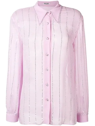 Miu Miu Pointed Collar Embellished Shirt In Purple