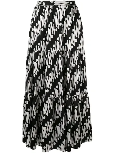 Andrew Gn Printed Silk-blend Satin Skirt In Black/white