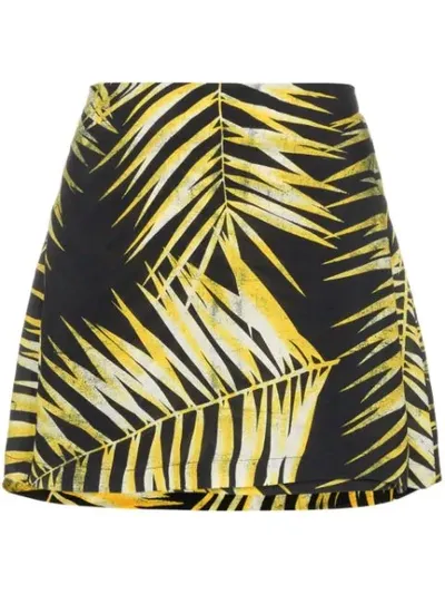 Double Rainbouu Leaf Print Wrap Mini-skirt In Black