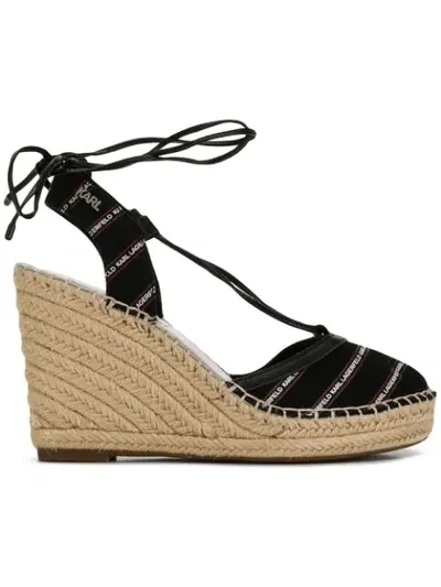 Karl Lagerfeld Kamini Logo Stripe Espadrilles In Black