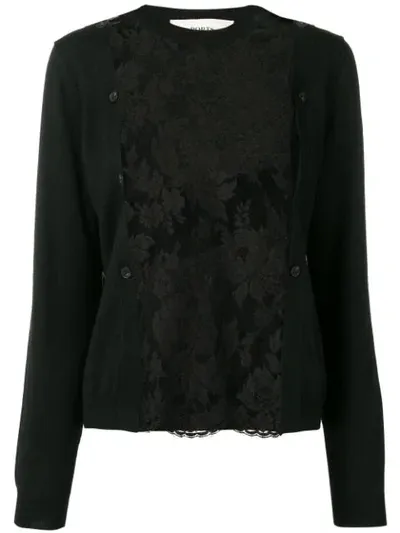 Ports 1961 Floral Sheer Panel Cardigan In Black