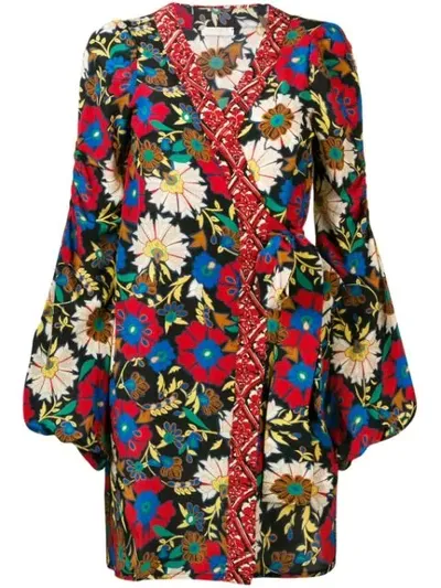 Anjuna Floral Wrap Mini Dress In Red