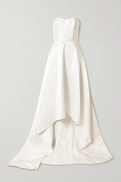 Halfpenny London Jackson Strapless Asymmetric Duchesse-satin Gown In Ivory