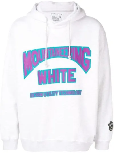 White Mountaineering Logo Print Drawstring Hoodie In Grey