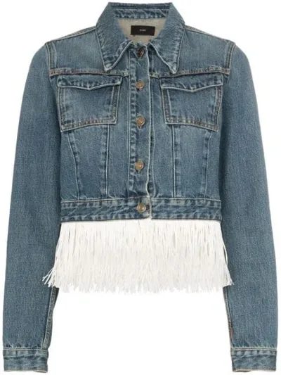 Alanui Hawaii Map-embroidered Fringed Denim Jacket In Blue