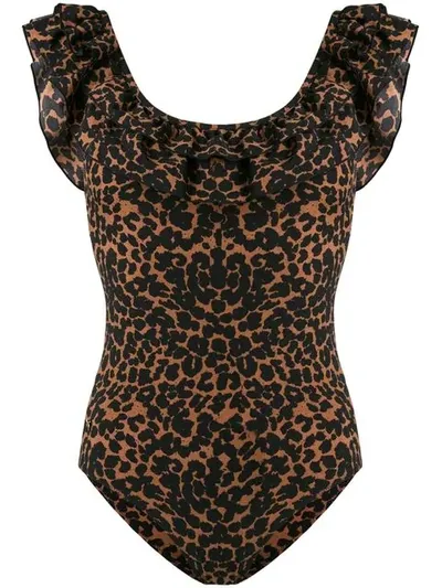 Love Stories Ruby Ruffled Leopard Lycra Swimsuit In Black