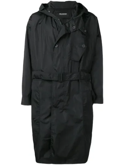 Neil Barrett Hooded Belted Coat In Black