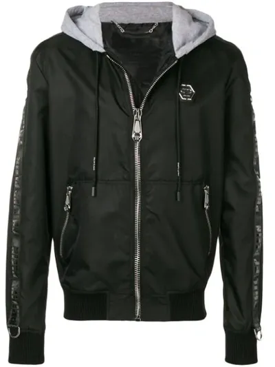 Philipp Plein Contrast Hood Bomber Jacket In Black