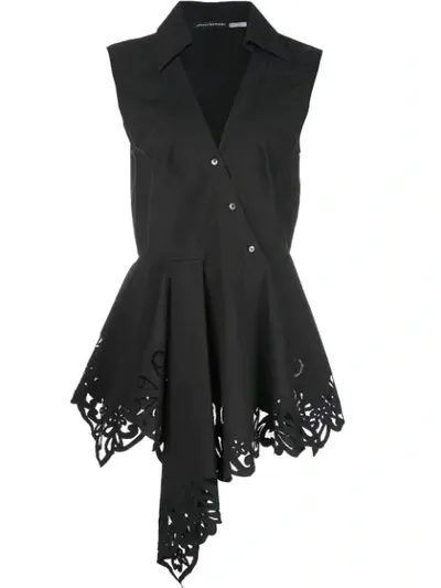 Josie Natori V-neck Poplin Blouse In Black