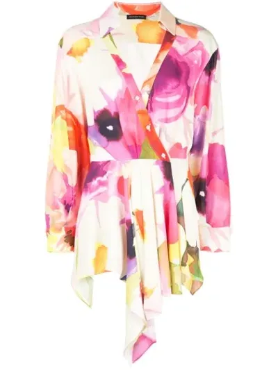 Josie Natori Eden Floral Drape Tunic In Multicolour