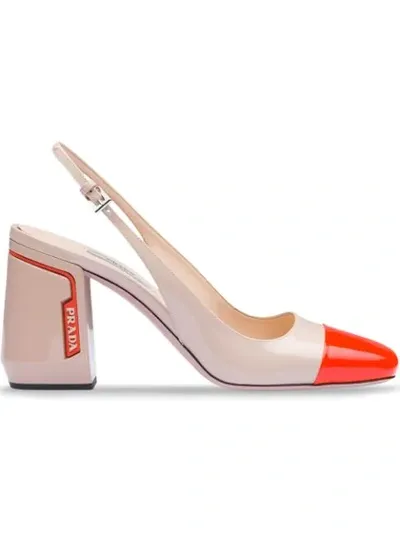 Prada Patent Leather Slingback Pumps In Neutrals