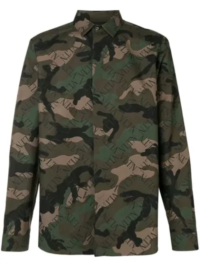 Valentino Vltn Grid Camouflage Shirt In Green