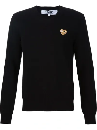 Comme Des Garçons Gold Heart V-neck Sweater In Black