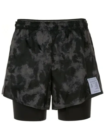 Satisfy Tie Dye Layered Track Shorts In Grey