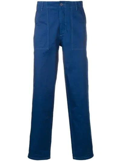 Maison Kitsuné Contrast Stitch Straight Trousers In Blue