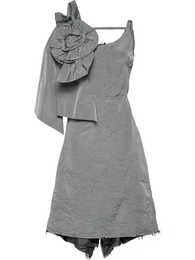 Miu Miu Taffeta Dress With Bow And Rose In Grey