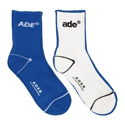 Ader Error Contrast Panel Socks In 17 Blue