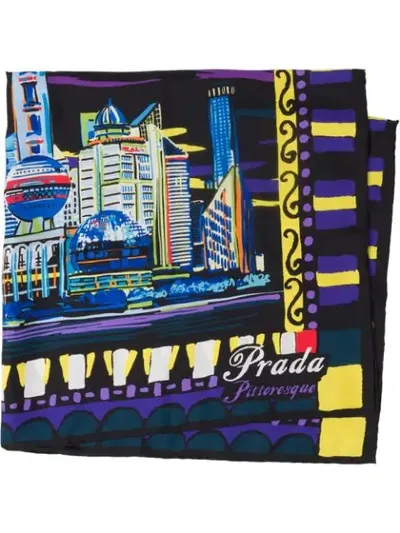 Prada Pittoresque Shanghai Print Foulard In Black