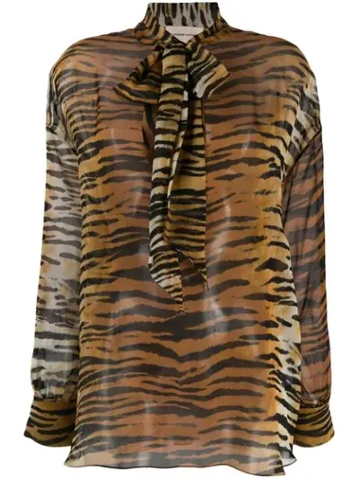 Alexandre Vauthier Tiger Print Blouse In Black/brown