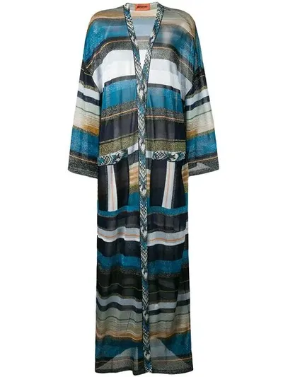 Missoni Long Striped Cardigan In Blue