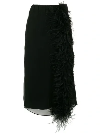 Prada Ostrich Feather Detail Skirt In F0806 Nero+nero