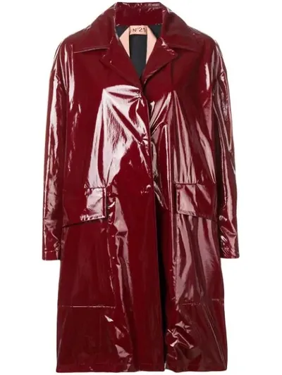 N°21 Patent Finish Midi Coat In Red