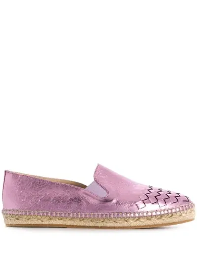 Bottega Veneta Metallic Furrow Intrecciato Espadrille Flats In Metallic,pink