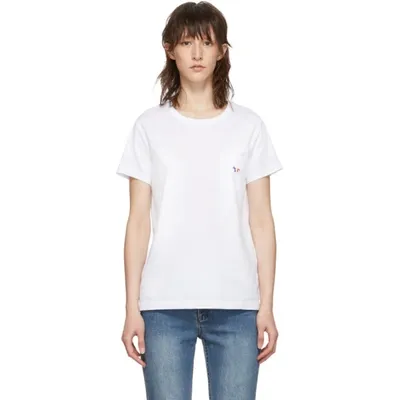 Maison Kitsuné Maison Kitsune White Tricolor Fox Pocket T-shirt