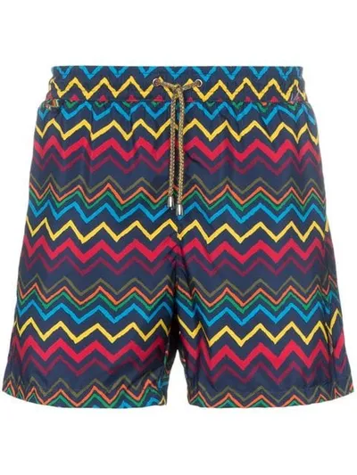 Missoni Zigzag Print Drawstring Swimming Trunks In Blue