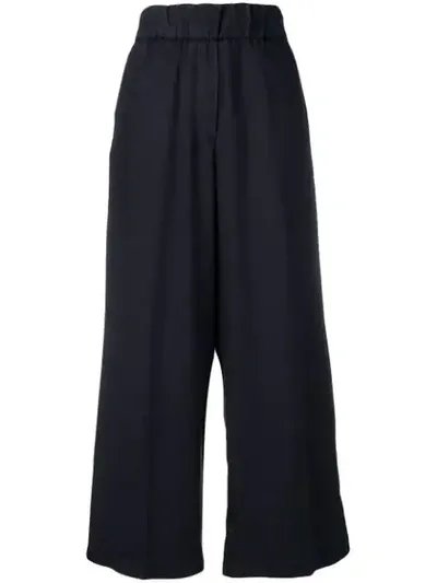 White Sand Wide-leg Cropped Trousers In Blue