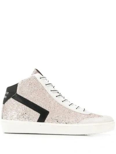 Leather Crown Embellished Hi-top Sneakers In Pink