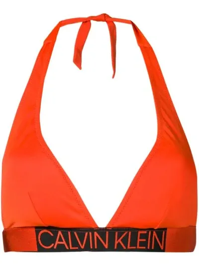 Calvin Klein Logo Waistband Bikini Top In Orange