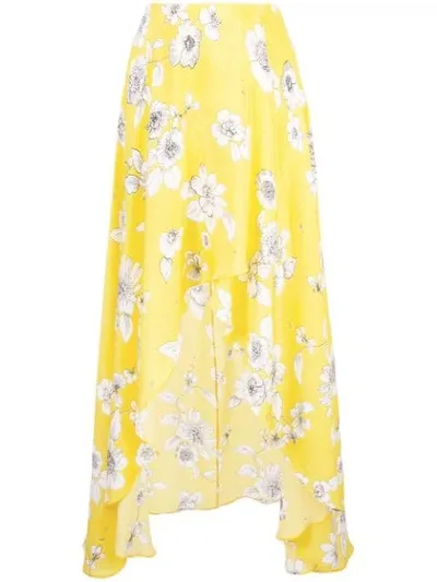 Alice And Olivia Kirstie Wrap-effect Floral-print Chiffon Maxi Skirt In Yellow