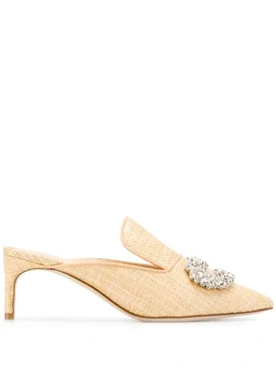 Giannico Daphne Raffia Mules In Neutrals