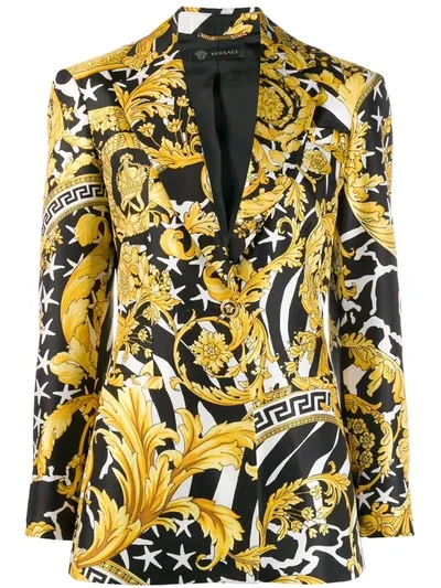 Versace Baroque-print Single-breasted Blazer In Black