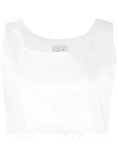 L'autre Chose Embellished Cropped Top In White