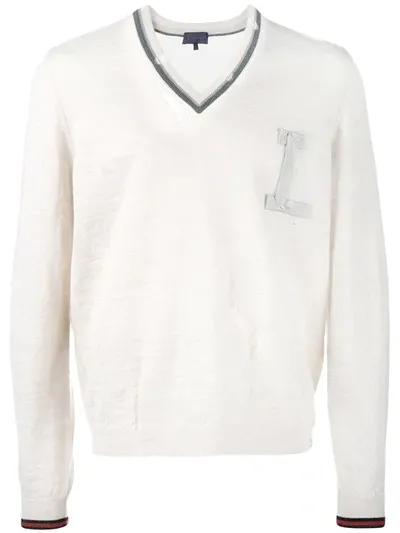 Lanvin Ribbon Appliqué Distressed Wool Sweater In White