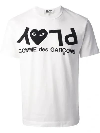 Comme Des Garçons Play White & Black Logo T-shirt In Bianco