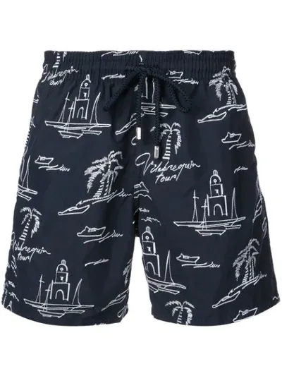 Vilebrequin 22nd July St. Tropez Embroidered Swim Shorts In Black