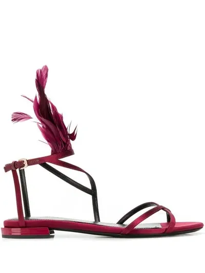 Lanvin Feather Trim Flat Sandals In Red