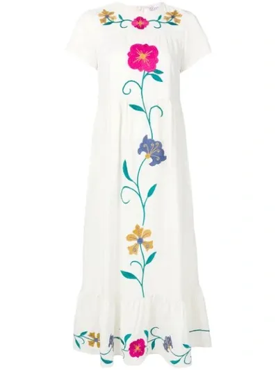 Red Valentino Embroidered Floral Dress In White